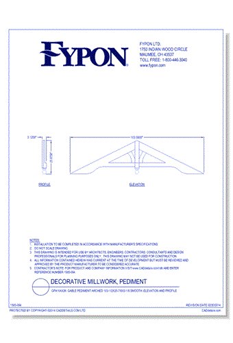 GPA104X26: Gable Pediment Arched 103-1/2x25-7/8x3-1/8 Smooth, Elevation