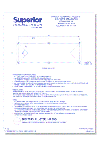 Series 8200, All-Steel Hip End Shelter, HE1644-AS: 16' x 44' : Ground Plan