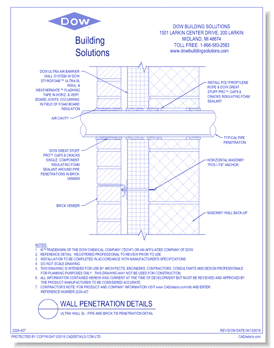 Ultra Wall SL - Pipe and Brick Tie Penetration Detail (C0105)