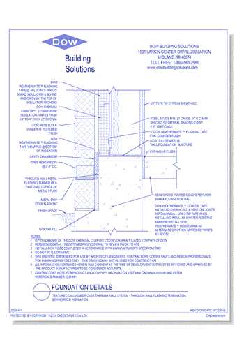Textured CMU Veneer over THERMAX Wall System - Through Wall Flashing Termination Behind Rigid Insulation (C0084)
