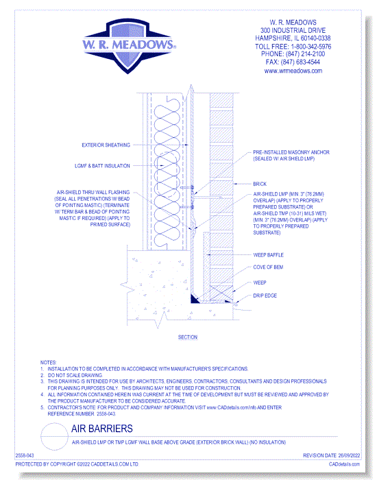 Air-Shield LMP Or TMP LGMF Wall Base Above Grade (Exterior Brick Wall) (No Insulation)