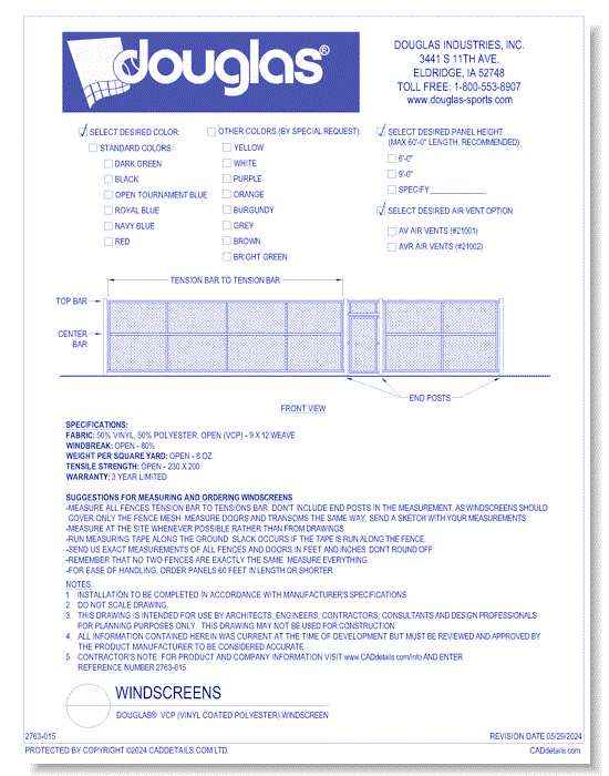 Douglas® VCP (Vinyl Coated Polyester) Windscreen