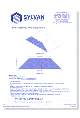 Sylvan Poly-Comp® Gold Plastic Reveal (1" x 2" 1/2") ( RVL-100-200-050X10' )