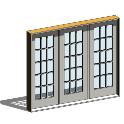 CAD Drawings BIM Models Ply Gem Mira Premium Series: Aluminum Clad Wood Patio Door French Hinged 3-Panel Inswing
