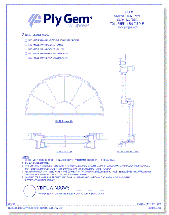 1500 Series: Vinyl Windows Single Hung - Circle Head - Custom