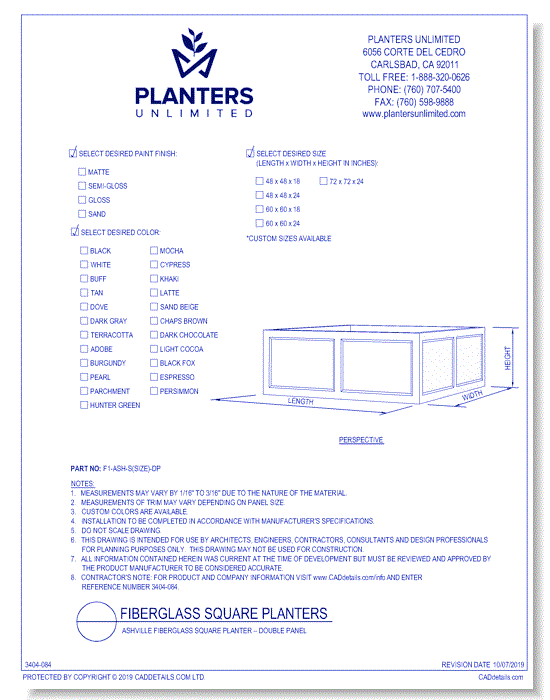 Ashville Fiberglass Square Planter – Double Panel
