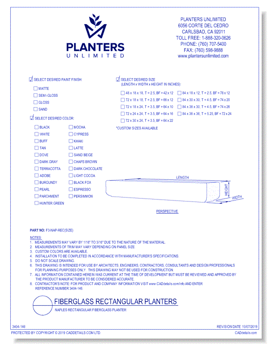 Naples Rectangular Fiberglass Planter