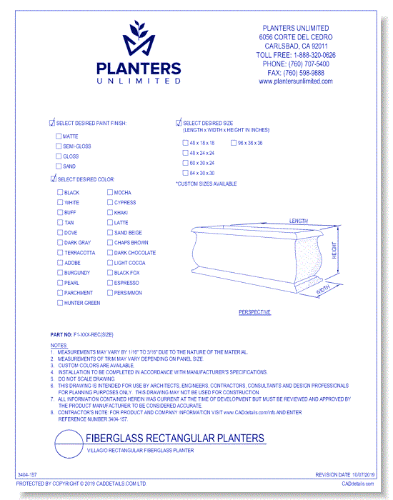 Villagio Rectangular Fiberglass Planter