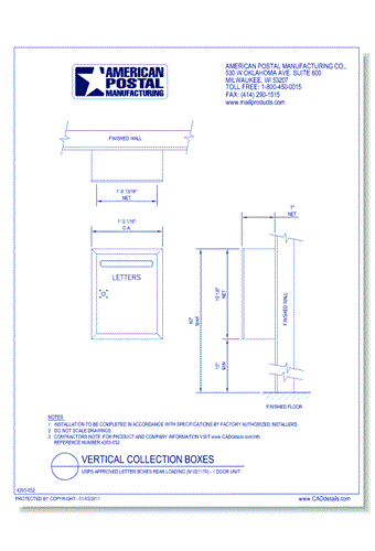 USPS Approved Letter Boxes Rear Loading (N1021170) - 1 Door Unit