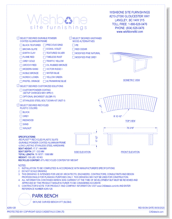 Skyline Curved Bench 6ft Frame ( SLCB-6 )