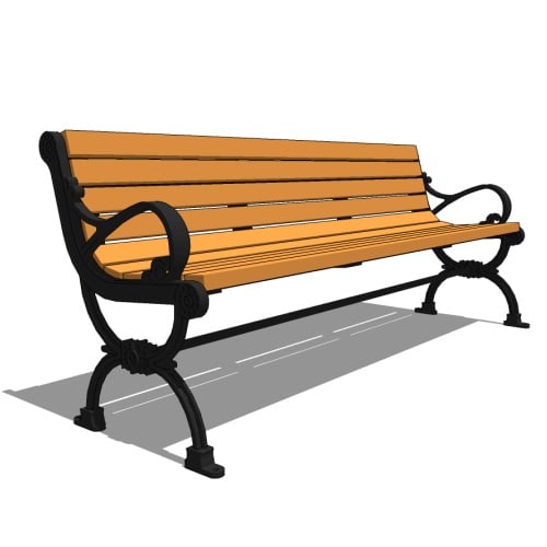 Model AR1-1000: Arlington Backed Bench - Heritage Cast Iron End, Six Foot Length, with Ipe Wood Seating