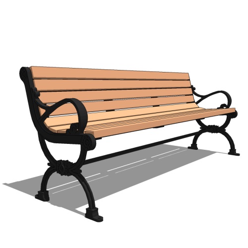 Model AR1-1010: Arlington Backed Bench - Heritage Cast Iron End, Six Foot Length, with Recycled Plastic Slats