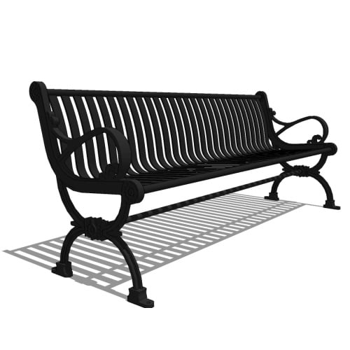 Model AR1-1020: Arlington Backed Bench - Heritage Cast Iron End, Six Foot Length, with Vertical Strap Seating