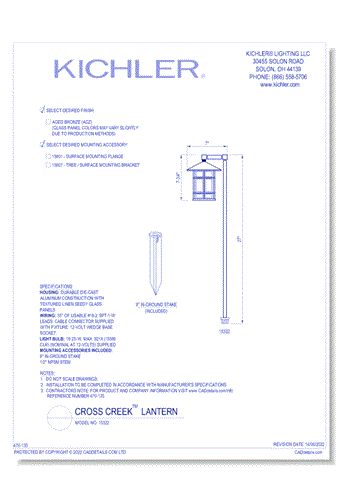 Model:  15322 - Cross Creek™ Lantern (Finish Available in AGZ)