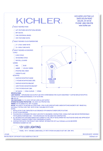 Model: 16016 - Variable Lumen Small 35° Spot (Finish Available in AZT, BKT, CBR, WHT)
