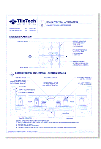 Drain Pedestal Application: Enlarged Plan View & Section Details