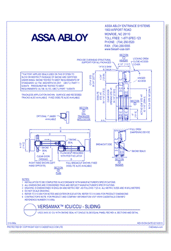 US23-3400-30 ICU With Smoke Seal Kit Single Slide Equal Panel FBO Rev A, Sections And Detail