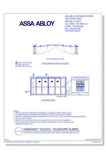US23-3400-27 ICU Telescopic Equal Panel Bipart FBO Rev A, Elevation And Plan View