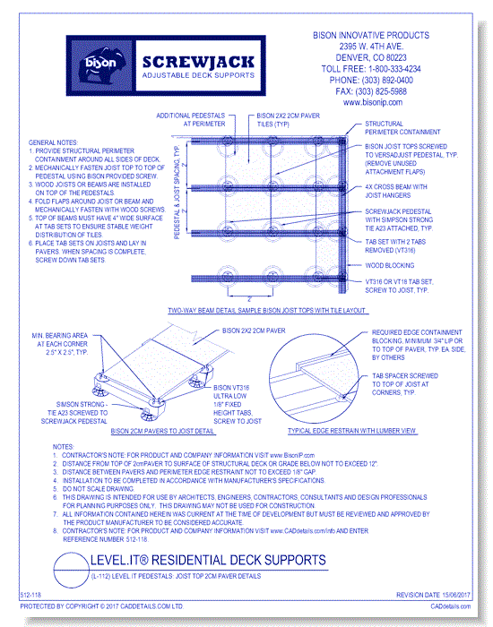 (B-066) Joist and 2 cm Paver Details: Typical Joist and Plank Layout