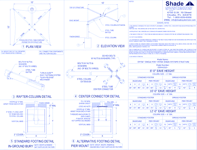 Offset Single Post Hypar Shade System - 10' x 10'