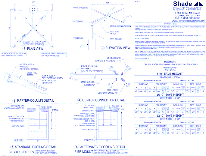 Offset Single Post Hypar Shade System - 15' x 15'