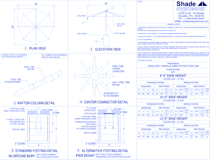Single Post Umbrella Shade System - 20'