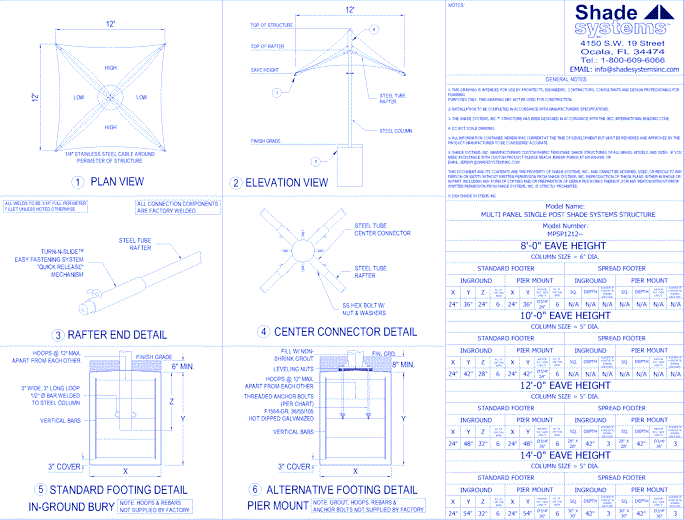 Multi-Panel Single Post Shade System - 12' x 12'