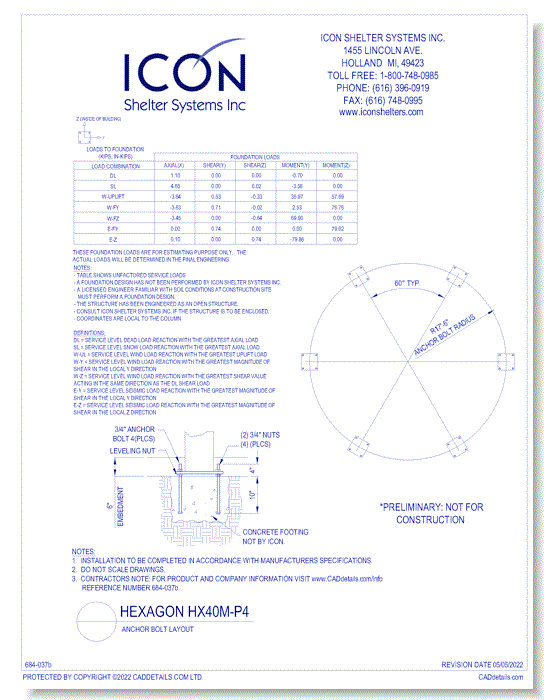 Hexagon HX40M-P4 - Anchor Bolt Layout