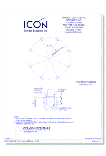Octagon OC28TM-P6 - Anchor Bolt Layout