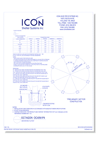 Octagon OC40M-P4 - Anchor Bolt Layout