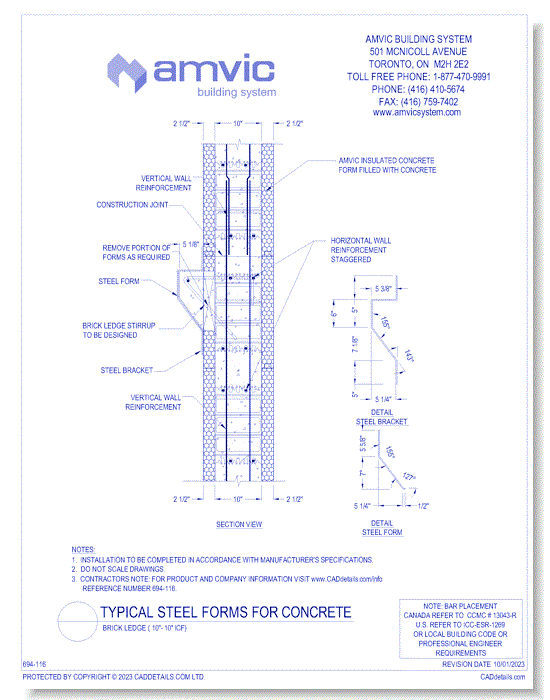Typical Steel Forms for Concrete Brick Ledge (10in-10in ICF)