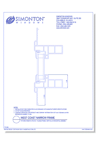 West Coast Narrow Frame ( Daylite Max / 7300 - Ref. No. 1851 ) - Picture Window, Stucco Flange Frame, Vertical & Horizontal Assembly
