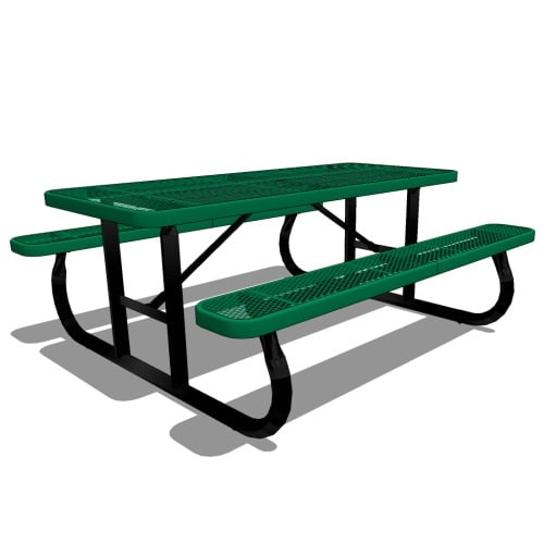 D2003 - 6' Rectangular Perforated Steel Picnic Table, Traditional Edge, Portable Frame