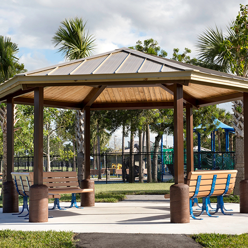 CAD Drawings BIM Models Superior Recreational Products | Shelter and Site Amenities All-Steel Hexagonal Shelters