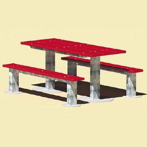 View APT Series: Multi Pedestal Rectangular Table w/ Recycled Plastic Top & Seat Planks ( AI-1774 )