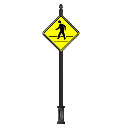 CAD Drawings Brandon Industries Complete 30" Diamond Pedestrian Crossing Sign with 2PCQ-4 Base