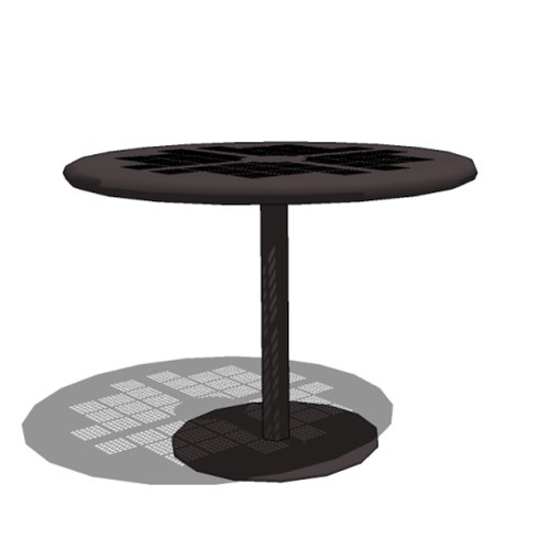 View Cafe Table: Steel Disk Pedestal Base, Perforated Metal Top