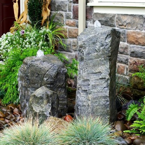 View Fountains: Double Cascade Fountain with Accent Rock