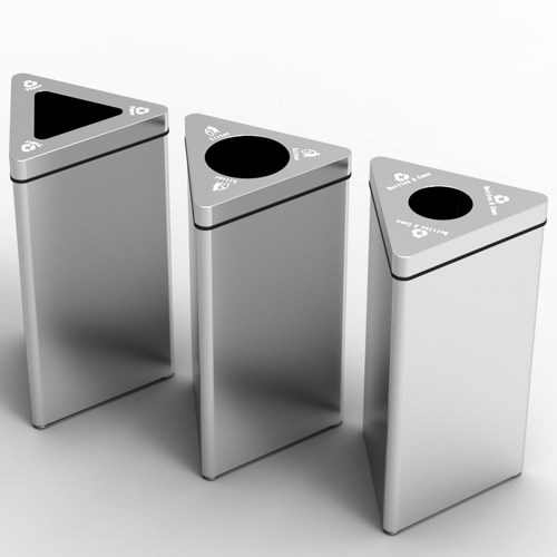 View Recycling Bin: Triangular Stainless Steel Stations, Model ( CRC 706-3S )