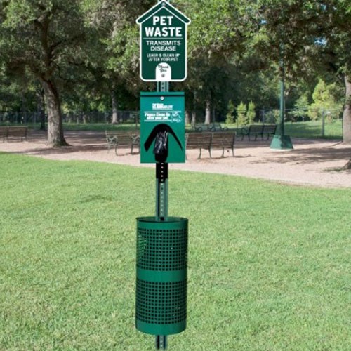 View Metal Pet Waste Station - Dog House Sign (E32GRE)