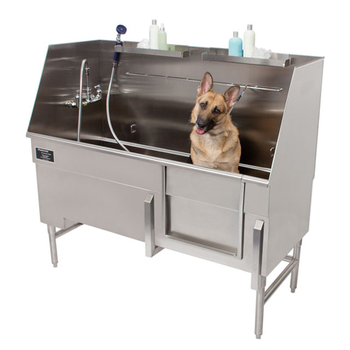 CAD Drawings Bathtubs For Pets Stainless Steel Step-In Animal Bathtub with Hair Catching Drain System