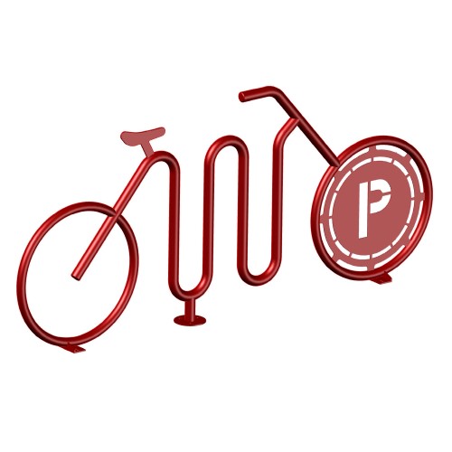 CAD Drawings Greenspoke (851115-CL) Accordion Bike Shaped Rack, 5-Bike, with Custom Logo Plate, Surface Mount