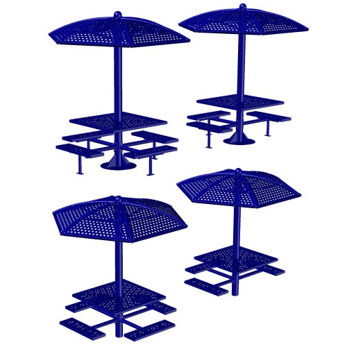 CAD Drawings Knill Site Furnishings (ST-CC-4S-SM) Single Post Shade Table, Curved Canopy, 4-Seats, Surface Mount