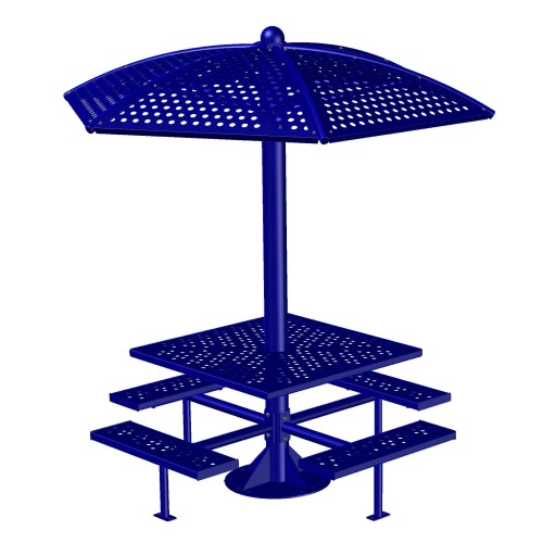CAD Drawings Knill Site Furnishings (ST-CC-4S-SM) Single Post Shade Table, Curved Canopy, 4-Seats, Surface Mount
