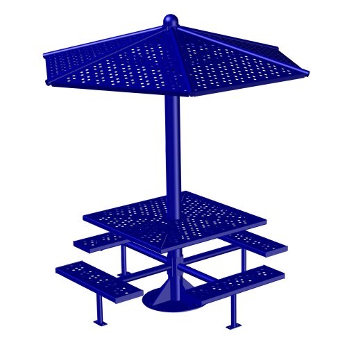 View (ST-3S-PC-SM) Single Post Shade Table, Flat Panel Canopy, 3-Seats/Accessible, Surface Mount 