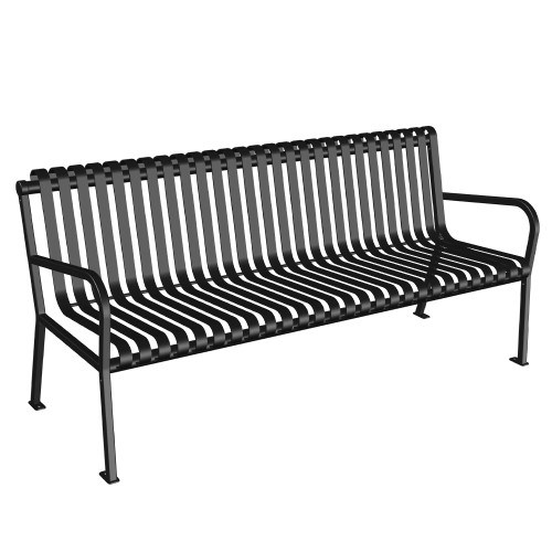View (222-6) Steel Bench, 6', Vertical Slats, Fully Welded, Surface Mount 