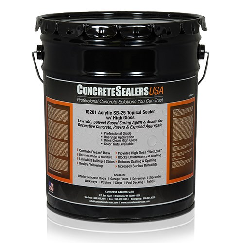 View TS201 Acrylic Topical Sealer SB-25 w/ High Gloss (5 gal.) - Concrete Sealers USA