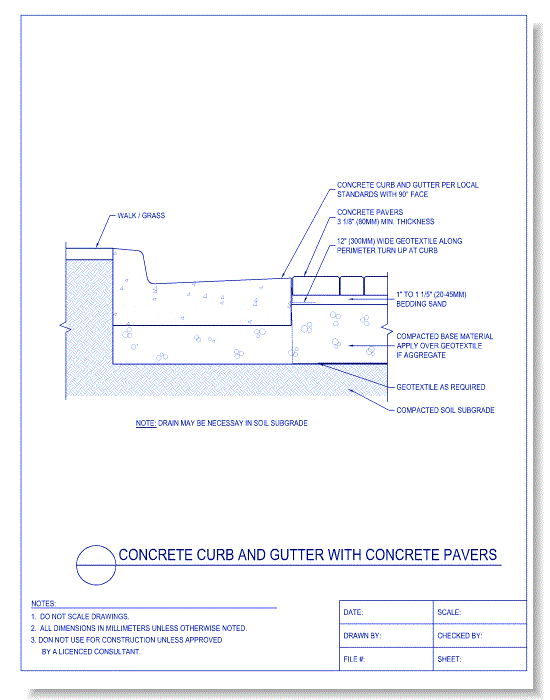 Concrete Curb and Gutter w/ Concrete Pavers - CADdetails - CADdetails