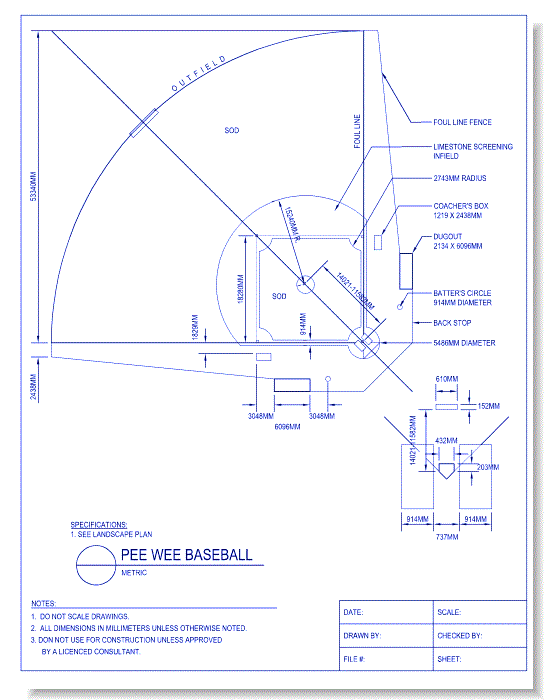 Pee Wee Baseball Field Layout - Metric