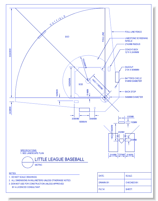 little league diamond dimensions